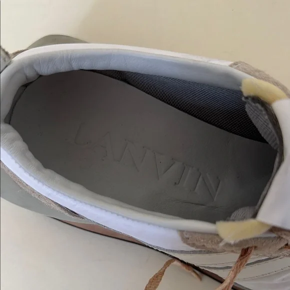 LANVIN Men’s Bumper Optic White Nylon / Nappa Leather and Suede Running Sneakers - Picture 4 of 7